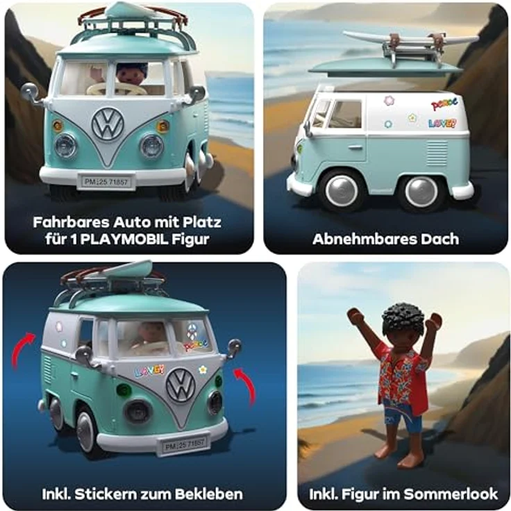PLAYMOBIL Volkswagen T1 Campingbus, Modellauto mit detailgetreues Design, Zubehör und personalisierbaren Stickern, für Erwachsene & Kinder, Geschenk für Auto-Fans & Sammler, 71857 – Bild 4