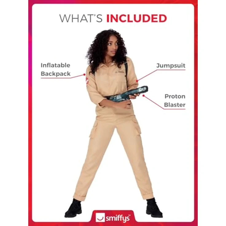 Smiffys Ghostbusters - Uniform, Overall mit aufblasbarem Rucksack, Größe 44/46, lizenziertes Kostüm – Bild 2