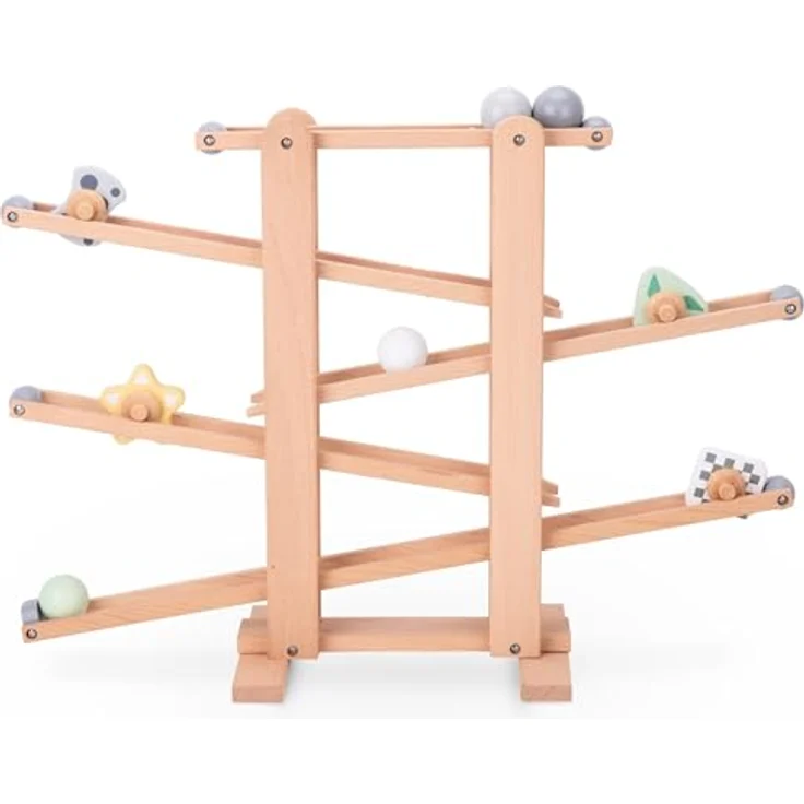 mamabrum, Große Holzkugelbahn - Rutsche mit Drehelementen, Holzkugeln, 4 Drehelementen, Holzbahn – Bild 4