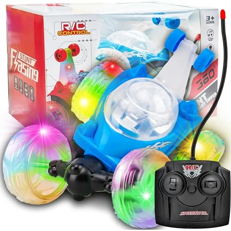Retoo Ferngesteuertes Auto mit LED Beleuchtung, Spielzeugauto Gesteuert 27MHZ mit Fernbedienung, Reichweite bis 30 m, RC Auto Car mit 360° Rotation, Geschenk für Jungen und Mädchen, Blau