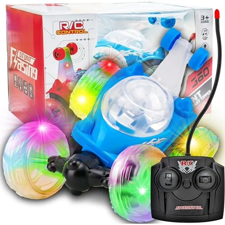 Retoo Ferngesteuertes Auto mit LED Beleuchtung, Spielzeugauto Gesteuert 27MHZ mit Fernbedienung, Reichweite bis 30 m, RC Auto Car mit 360° Rotation, Geschenk für Jungen und Mädchen, Blau – Bild 1
