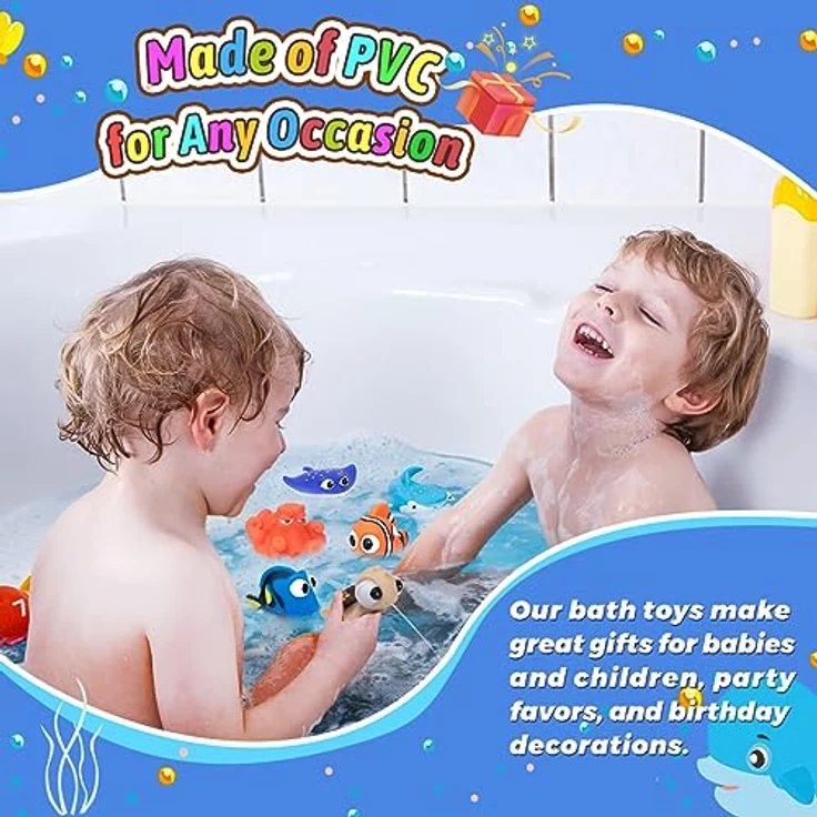 Anzmtosn Schwimmen Babys Badezeit Fisch Spielzeug, 5 Stück, Wasserspritz-Funktion, leuchtende Farben, kindersicher – Bild 3