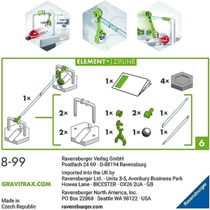 Ravensburger GraviTrax Element Zipline Zubehör für das Kugelbahnsystem. Kombinierbar mit allen GraviTrax Produktlinien, Starter-Sets, Extensions & Elements, Konstruktionsspielzeug ab 8 Jahren. – Bild 3