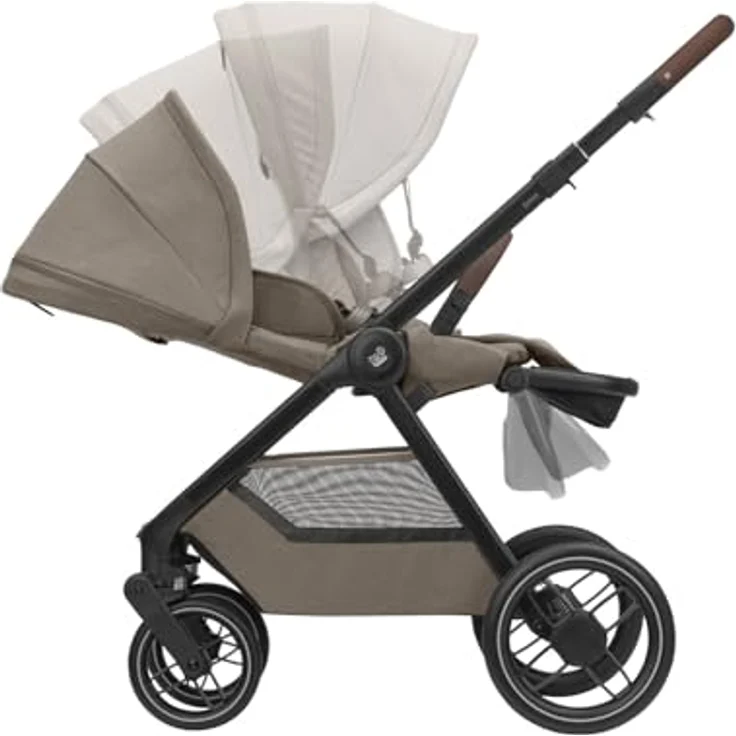 Maxi-Cosi Oxford Plus, 2-in-1 Baby Kinderwagen mit Babywanne, 0–4 Jahre, kompakt zusammenklappbar, sanfte Federung, 3 Liegepositionen, 10 kg Aufbewahrungskorb, Twillic Truffle – Bild 4