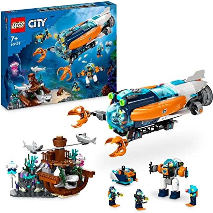 LEGO 60379 City Forscher-U-Boot Spielzeug, Unterwasser-Set mit Drohne, Mech, Minifiguren von Tauchern und Tierfiguren, Geschenk zum Geburtstag für Kinder, Jungen und Mädchen – Bild 1