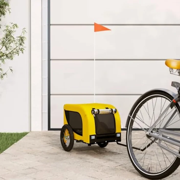 vidaXL Fahrradhundeanhänger Hunde Gelb und Schwarz Oxford-Gewebe & Eisen, robust, komfortabel und sicher – Bild 3
