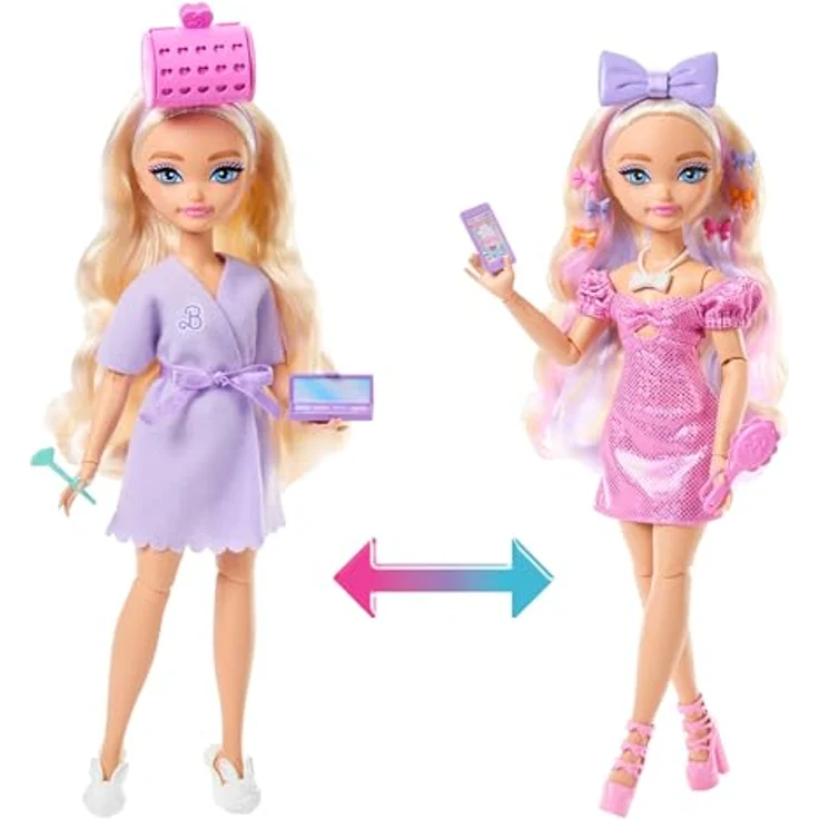 Barbie Dream Besties Anziehpuppe, "Get Ready With Me" Malibu, Haarspiel Puppe mit Bademantel und Make-up-Palette – Bild 6