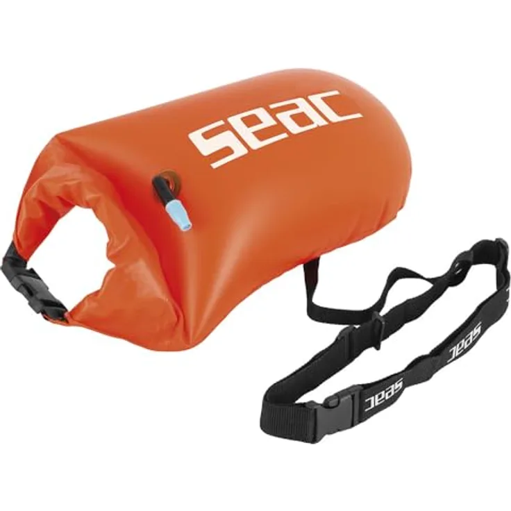 SEAC Swim Dry, Aufblasbare Schwimmboje, 20 Liter, leuchtend orange mit verstellbarem Gurt und Wertsachentasche
