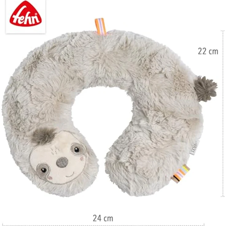 Fehn Nackenstütze Faultier, ergonomisches Baby Nackenkissen mit Tierapplikation, unterstützt Kopf und Nacken in Babyschale und Kinderwagen, waschbar bei 30°C, Größe 24 x 22 cm – Bild 5
