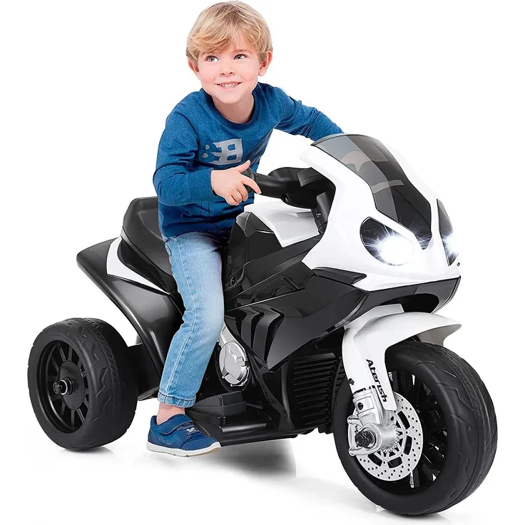 Dreamade 6V BMW Elektro Kindermotorrad, Elektromotorrad mit Musik, Licht & Hupe, 3km/h, mit Stützrädern, Schwarz