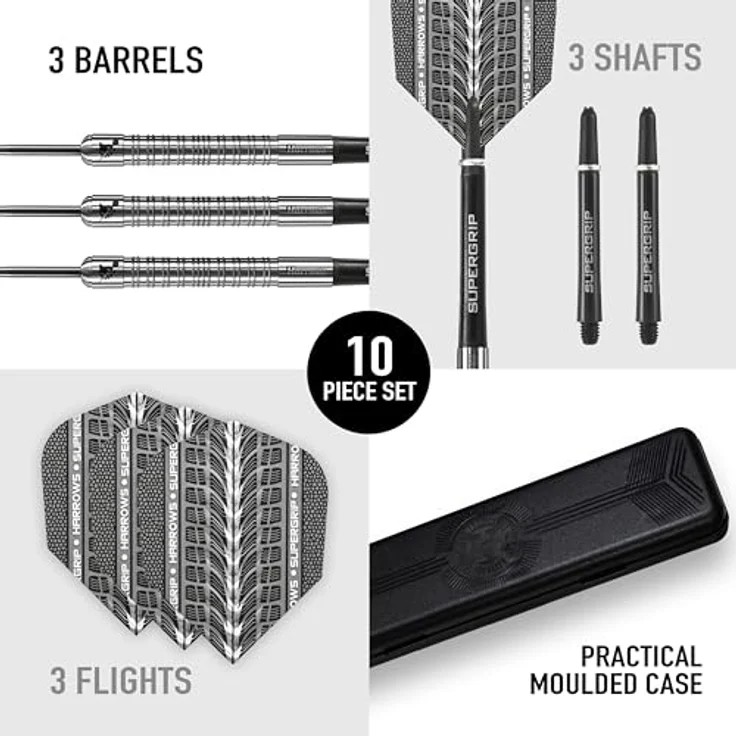 Harrows SUPERGRIP Darts-Set, 90% Wolframstahlspitze, 23 g, inkl. Supergrip-Schäfte, Supergrip-Flights, Reiseetui – Bild 2