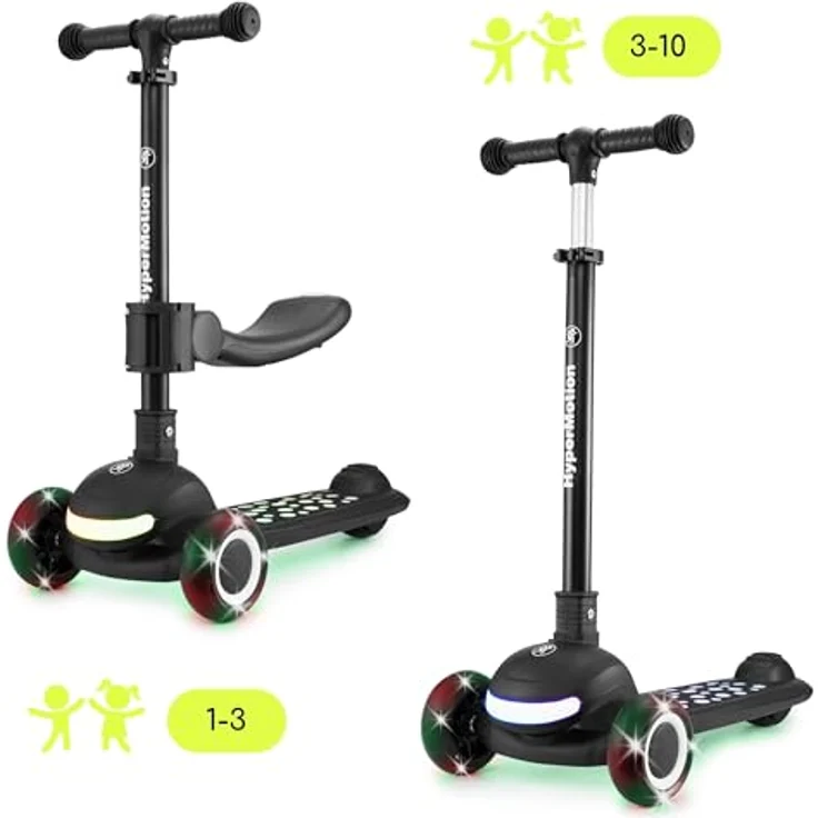 HyperMotion LUMI 3in1 Kinderroller mit LED-Beleuchtung, Sitz höhenverstellbar, klappbar, PolyurethanRäder, T-Bar Lenker, bis 50 kg, blau – Bild 5