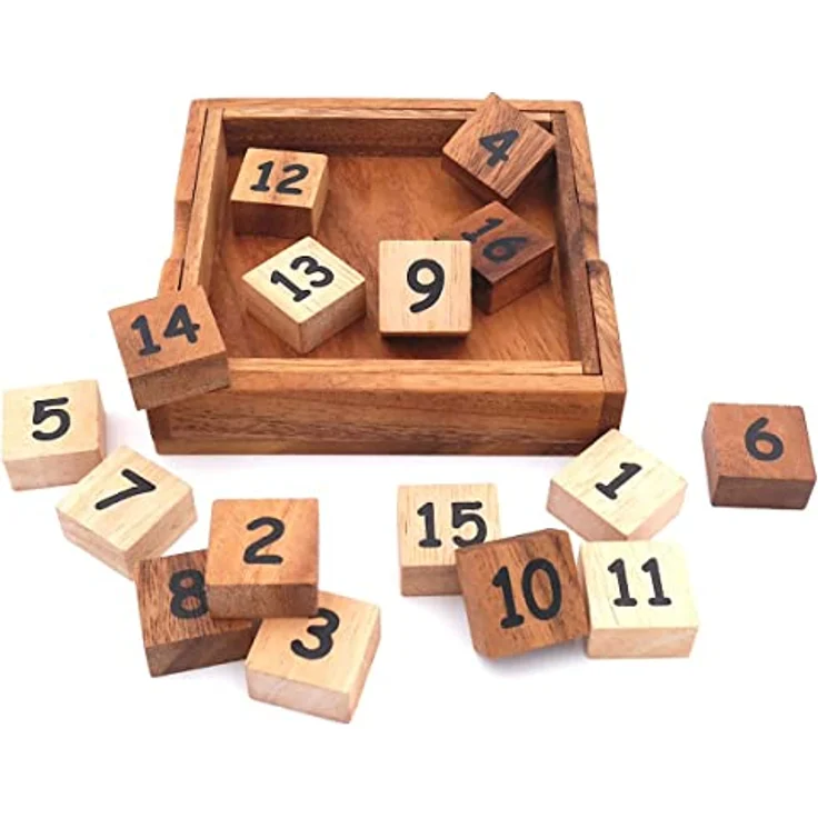 ROMBOL rutschende 15 und 34, Zwei Spiele in einem, Holzspiel, Denkspiel, Knobelspiel, Geduldspiel aus Holz, Samena-Holz, matt braun – Bild 2