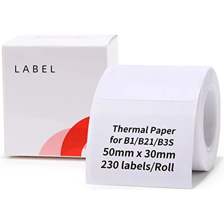 Etikettenmacher-Klebeband, 50 x 30 mm, wasserdicht, Aufkleber, Papier, Versandadresse, Beschriftung, Ersatz mit Selbstklebend für NIIMBOT B1/B21/B3S Etikettendrucker – 1 Rolle mit 230 Stück (weiß)
