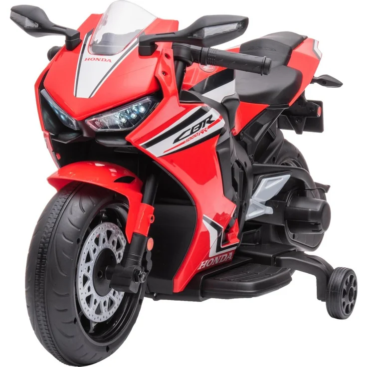 ECO TOYS Rotes elektrisches Honda-Motorrad für Kinder, 6V/4.5Ah Akku, Geschwindigkeit bis 3 km/h, mit funktionierenden Scheinwerfern und Stützrädern