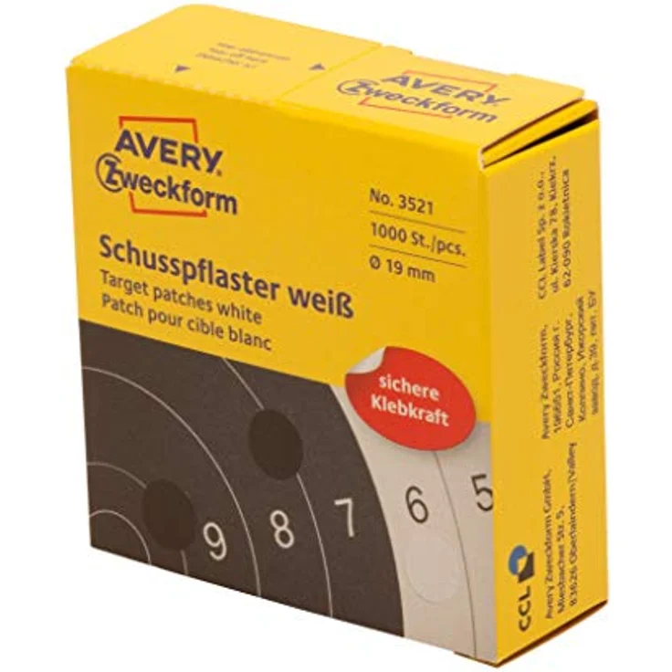 AVERY Zweckform 3521 Schusspflaster 1.000 Stück (Ø19mm, Zielscheibe, Schützensport, runde Aufkleber, permanent, im Spender) weiß – Bild 1