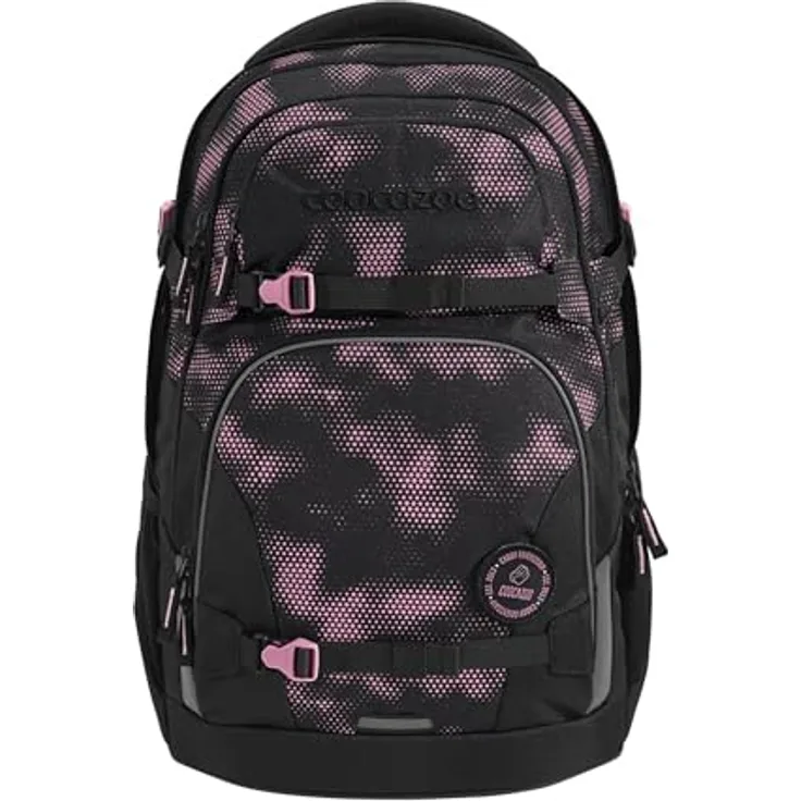 Coocazoo Schulrucksack Porter „Pink Illusion”, ergonomischer Tornister, höhenverstellbar, 30-35 Liter Stauraum, schwarz-pink, mit Brust- und Hüftgurt, ab 3. Klasse