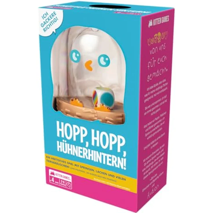 Exploding Kittens, Hopp, hopp, Hühnerhintern!, Kinderspiel, Reaktionsspiel, 2-6 Spieler, Ab 4+ Jahren, 2 Minuten, Deutsch – Bild 3