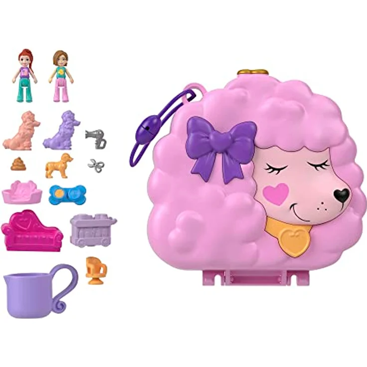 POLLY POCKET Pudel Schatulle - Spielset mit Wasserspaß und 2 Teilen mit Farbwechseleffekt, 12 Zubehörteilen und 5 Funktionen, für Kinder ab 4 Jahren, HKV35 – Bild 1