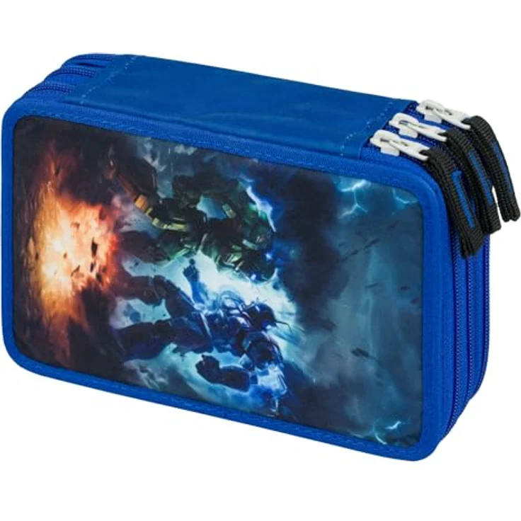 Baagl 3 Fach Federmäppchen für Jungen und Mädchen, Schulmäppchen mit großem Stauraum und trendigem Roboter-Design, 20 x 13 x 9 cm – Bild 1