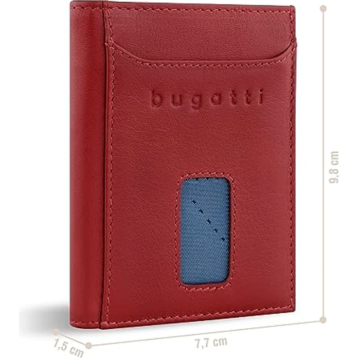 Bugatti Secure Slim Geldbörse, RFID Schutz, Leder, Dunkelrot, 8 cm Herrenportemonnaie – Bild 2