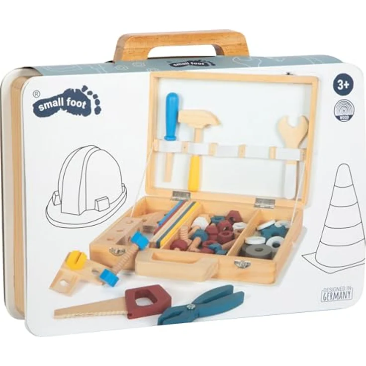 Small Foot Kinder-Werkzeug-Set Werkzeugkoffer Workshop, 53-tlg. aus Holz mit realitätsnahem Zubehör und Tragegriff – Bild 12