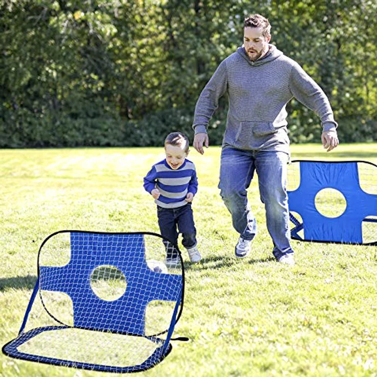 HOMCOM Fußballtore, Pop Up Tor, Tragbares Fußballnetz, 2er Set Minitore, mobil mit Tragetasche, Faltbar, Blau, 123 x 80 x 80 cm – Bild 2