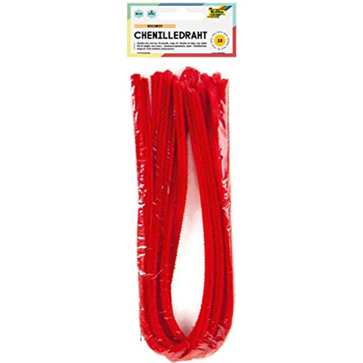 folia 77820 - Chenilledraht, Pfeifenputzer, 10 Stück in hochrot, Durchmesser 8 mm und 50 cm lang, ideal für Kinder zum Basteln und Gestalten von Tieren, Figuren und anderen Formen – Bild 2