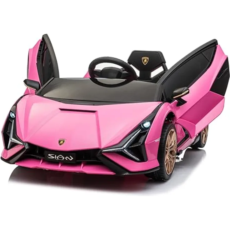 FINOOS Kinder Elektroauto Lamborghini Sian 12V mit Fernbedienung, Ledersitz, MP3-Player, Rosa