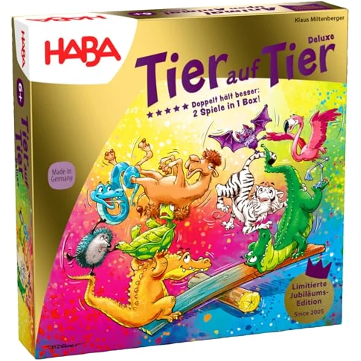 Haba Tier auf Tier Deluxe, Brettspiel mit wackeligen Tierpyramiden für Geschicklichkeitsspieler – Bild 1