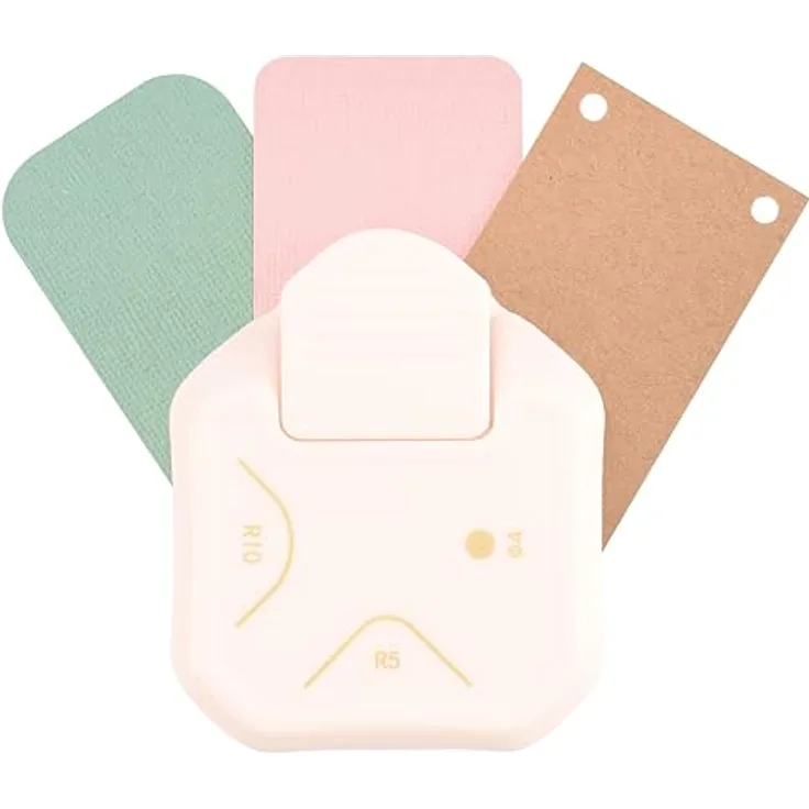 Vaessen Creative 3-in-1 Eckenstanzer, Papierstanzer für runde Ecken, Anhänger und Etiketten, Weiß-gold