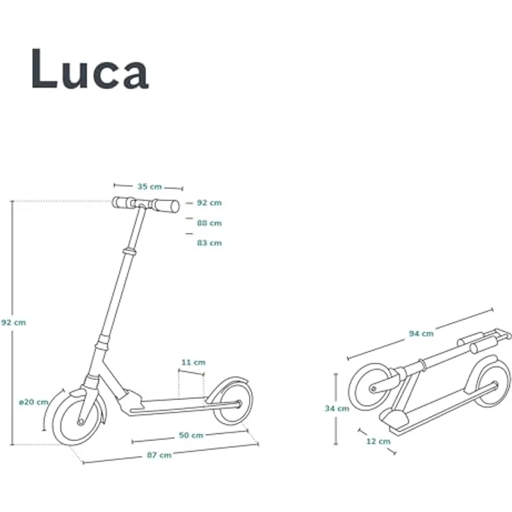 lionelo Cityroller LUCA, klappbarer Tretroller mit Stoßdämpfer, 200mm Rädern, ABEC7 Kugellager, Aluminium, schwarz – Bild 8
