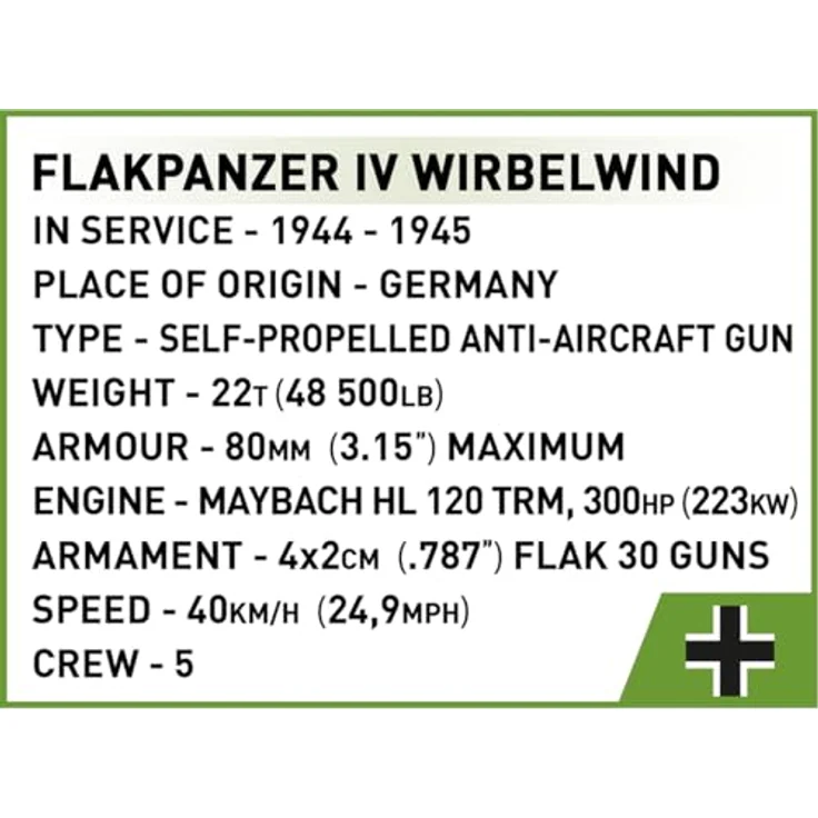 Cobi Executive Edition Flakpanzer IV Wirbelwind, 1:28 Modell mit 1.195 Bausteinen und drehbarer 2-cm-Flugabwehrkanone – Bild 11