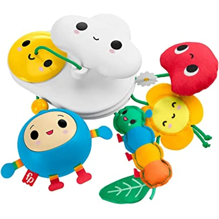 Fisher-Price Flowering Fun Kinderwagen-Mobile, beruhigendes Spielzeug mit 4 hängenden Blütenfreunden und Spiegel – Bild 3