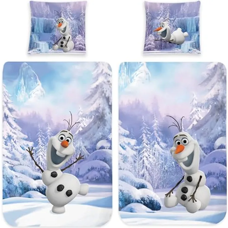 BERONAGE Frozen Kinder Bettwäsche Die Eiskönigin Olaf Der Schneemann 135 x 200 cm + 80 x 80 cm 100% Baumwolle Renforcé-Linon-Qualität Disney Elsa Anna Sven Kristoff Snowman Deutsche Größe