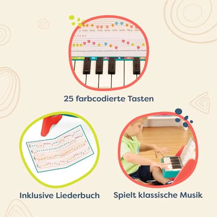 B. toys Spielzeug Klavier aus Holz mit Liederbuch, Piano Holzspielzeug, Musikspielzeug, Musikinstrument zum Klavier spielen lernen für Kinder ab 3 Jahren – Bild 3