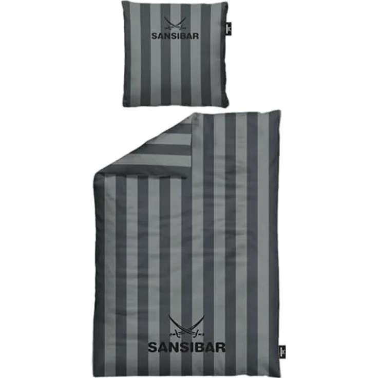 Sansibar Bettwäsche Set Modern Stripe, 100% Baumwolle, hautfreundlich & pflegeleicht, Streifen Design mit Schatteneffekt, Grau, ca. 80x80 / 155x220 cm – Bild 1