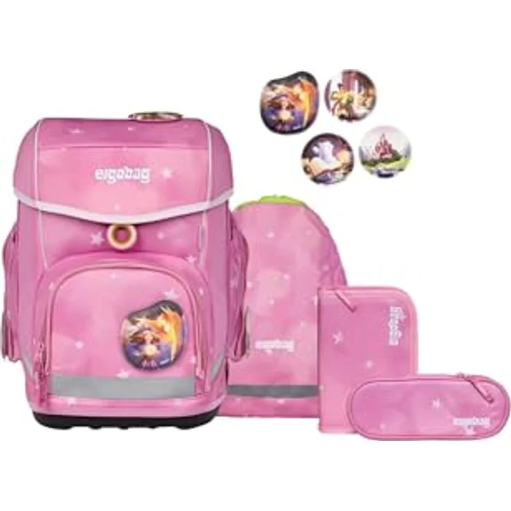 ergobag cubo Set, ergonomischer Schulrucksack 5-teilig für 1. Klasse, Kinderrucksack mit individueller Gestaltung, standfest und reflektierend, für Mädchen und Jungen, Größe 28 x 40 x 25 cm – Bild 1