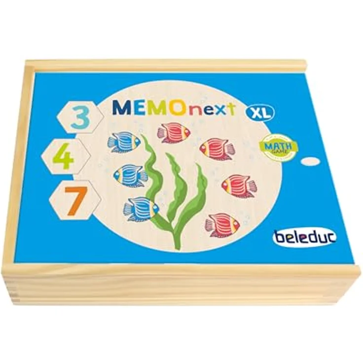 Beleduc Holz Memory Brettspiel XL, Lernspielzeug zur Förderung von Gedächtnis und mathematischen Grundkenntnissen mit bunten Motiven und Zahlenkarten – Bild 2