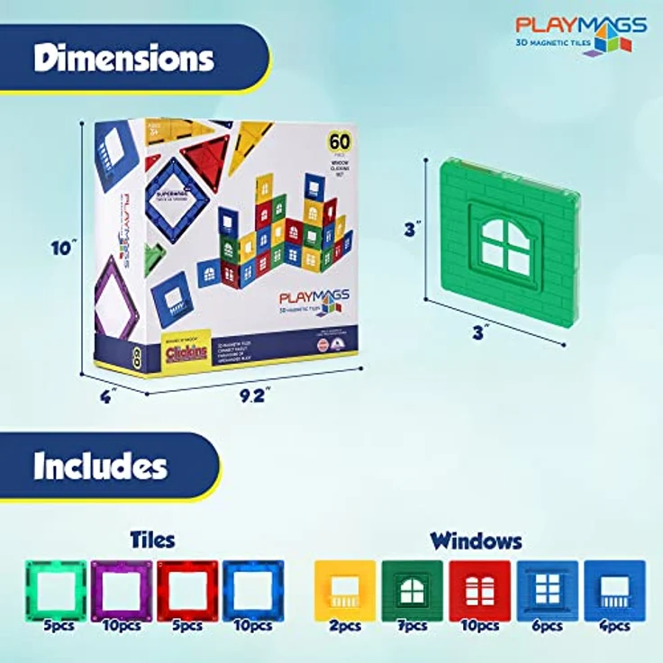Playmags Magnetischer Baukasten (60 PC 3D Magnetic Fliesen Gebäude Spielset) – Bild 2