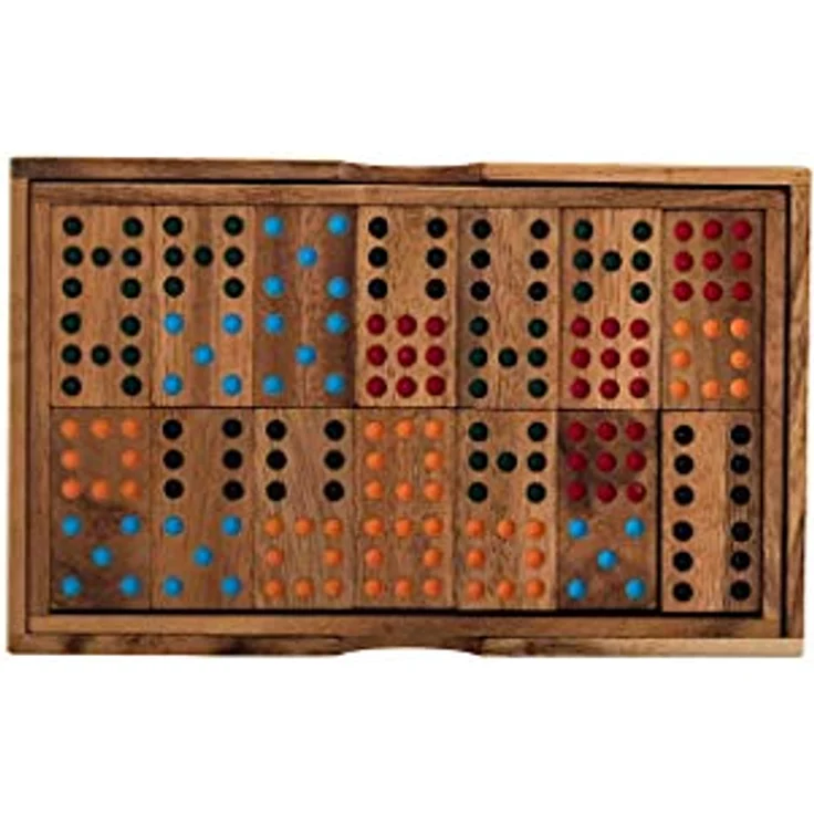 ROMBOL Domino, Doppel 9, Dominospiel aus Samena-Holz für 2 bis 6 Personen, mit farbig ausgelegten Farbpunkten, 56 Steine, Familien- und Gesellschaftsspiel – Bild 4