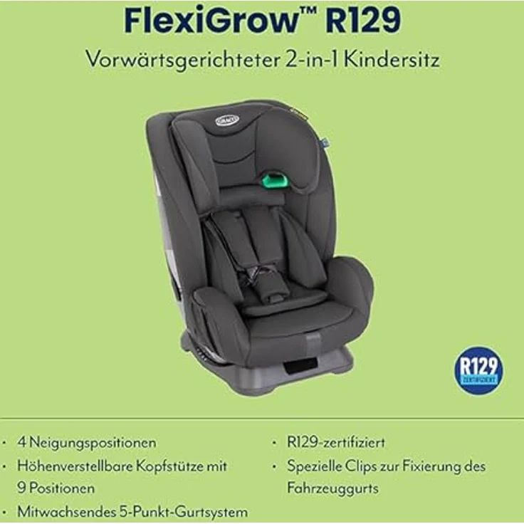 Graco FlexiGrow R129, Kindersitz ab 15 Monate, 2-in-1 mit Safety Surround und höhenverstellbarer Kopfstütze, schwarz – Bild 2