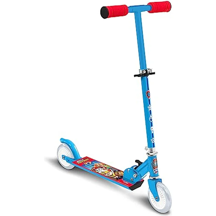 Stamp ZUSAMMENKLAPPBARER Scooter PAW Patrol, Blue/RED, NC - Foldable scooter, safe folding mechanism, ABEC 5 ball bearing, rear foot brake, adjustable height, non-slip aluminum deck, foam handles – Bild 1