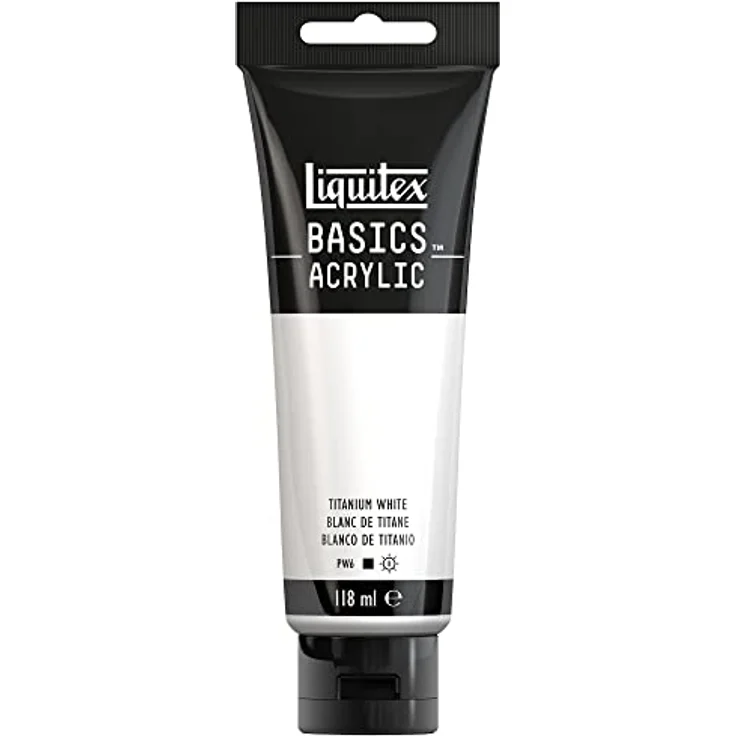 Liquitex 8870032 Basics Acrylfarbe Titanweiß – 118ml Tube, lichtecht, mittlere Viskosität, seidenglänzend, monopigmentiert, Archivqualität – Bild 1