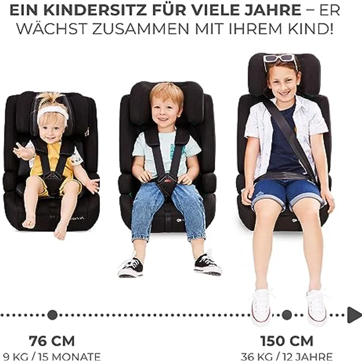 Kinderkraft SAFETY FIX 2 i-Size, Kindersitz ab 15 Monate bis 12 Jahre (76-150 cm) mit Sitzverkleinerer, Isofix & Top Tether, Schwarz – Bild 4