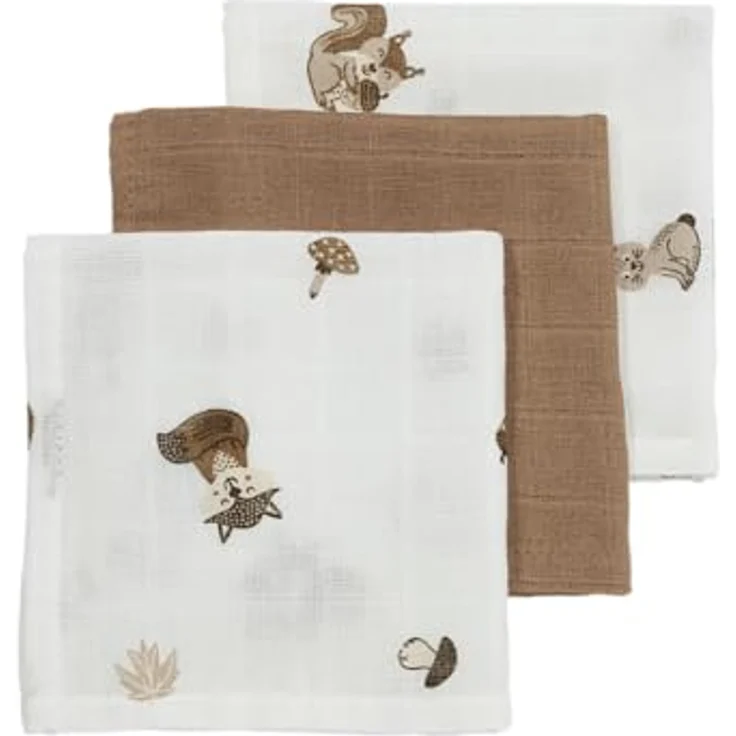 Meyco Baby Forest Animals Toffee, 3er Set Spucktücher aus Musselin, 30x30 cm – Bild 1