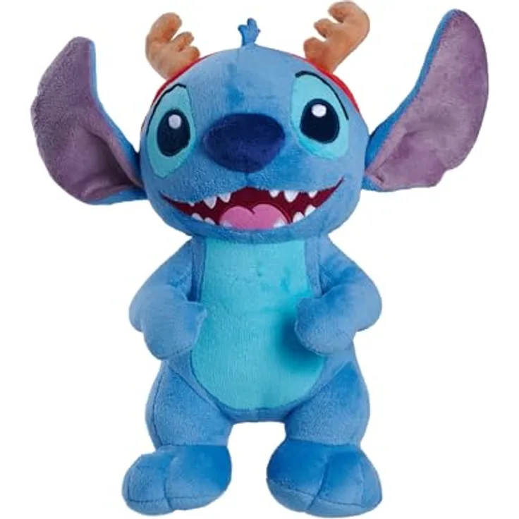 Simba Disney Stitch mit Rentiergeweih, Plüschtier 25cm, kuschelweich, für Babys ab den ersten Lebensmonaten geeignet