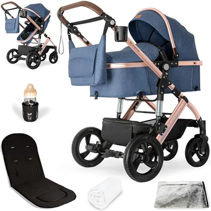 Bergsteiger Nizza 3 in 1 Kinderwagen, Kombikinderwagen Komplettset, Babywanne & Buggy Sportsitz inklusive, Auto-Babyschale & Isofix Station optional, grau – Bild 1
