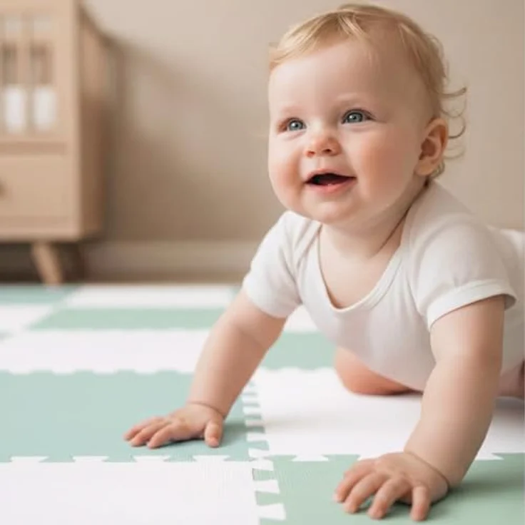 LittleTom Spielmatte Baby Puzzlematte Mint & Weiß - 18-teilig, 30x30 cm, 1 cm dicke EVA Schaumstoffmatte mit Anti-Rutsch-Profil und allergenfreier Oberfläche – Bild 3