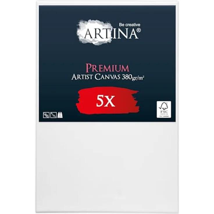 Artina Premium Keilrahmen Leinwand 30x40 cm, 5er Set, 100% Baumwolle, acrylmalfreundlich, dreifach grundiert – Bild 1